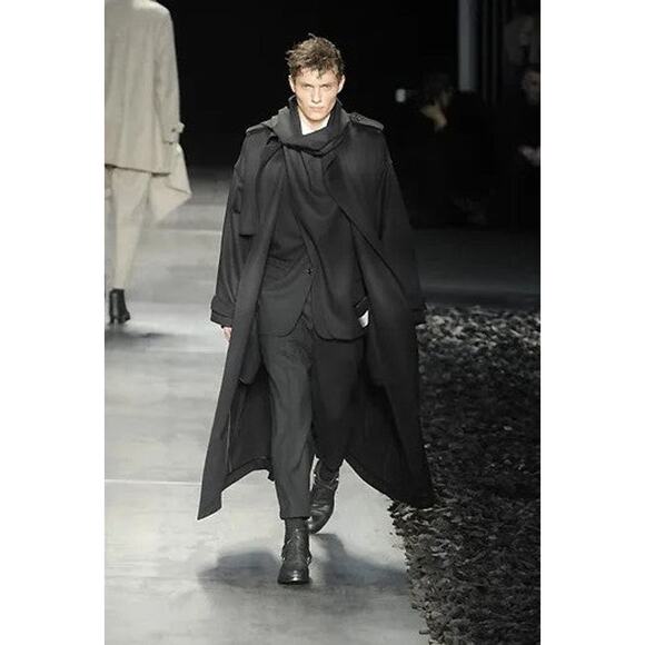 DIOR HOMME by KRIS VAN ASSCHE AW10 Size XS Black Wool Cashmere Scarf Coat - Picture 2 of 9